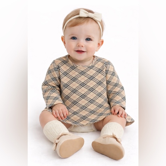 Burberry Baby Infant Newborn Girls Iconic Check Checkered Long Sleeve Dress